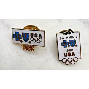 1988 Calgary Olympics Team USA Blue Cross Blue Shield Sponsor Hat Lapel Pin Swim